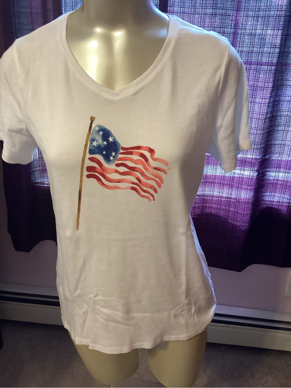 croft & barrow White V-Neck Tee with Flag Graphic